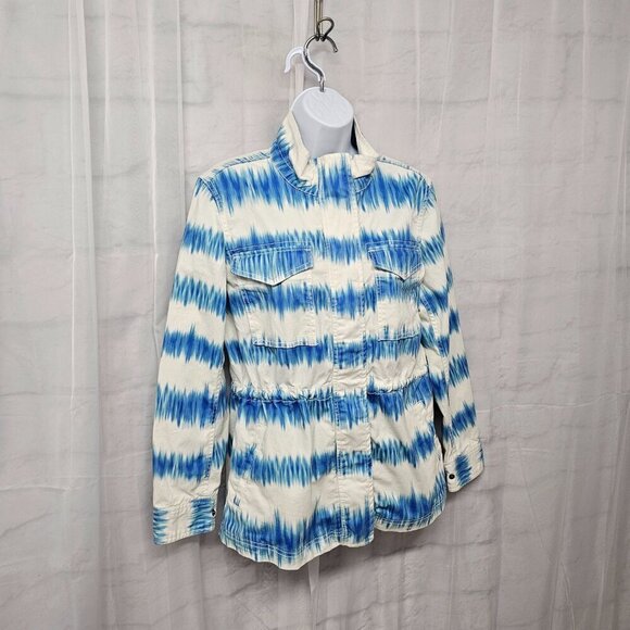 Style & Co Blue White Grungy Striped Utility Jacket Beach M - Picture 8 of 15
